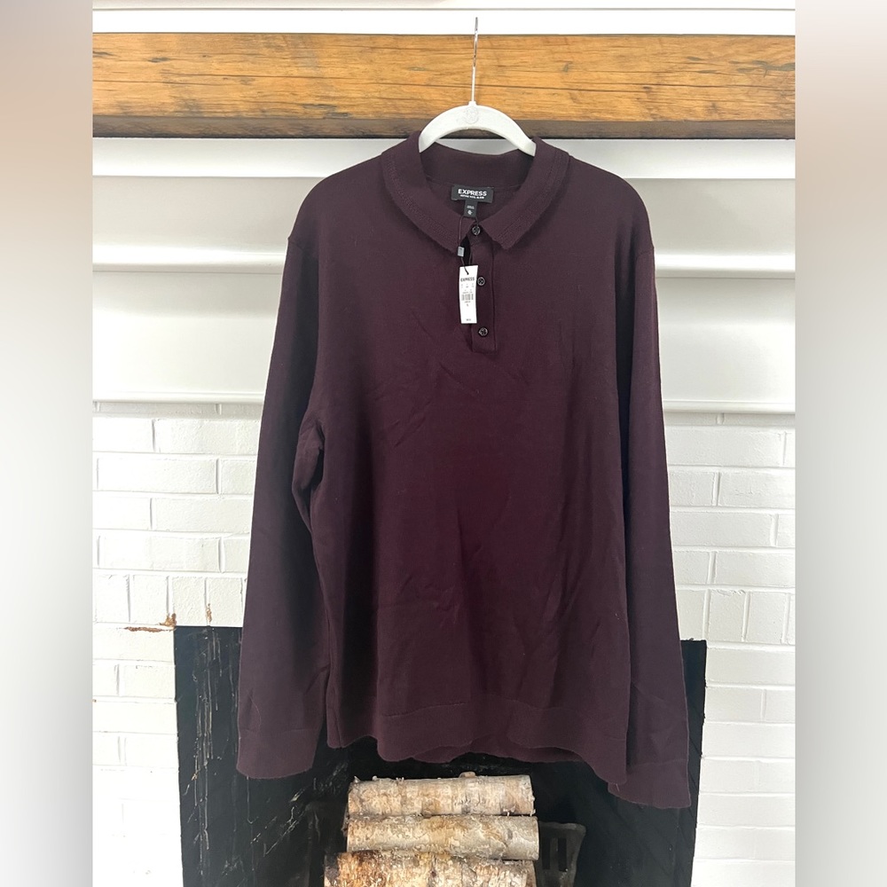 Express mens long sleeve maroon collared sweater. NWT. Size XL